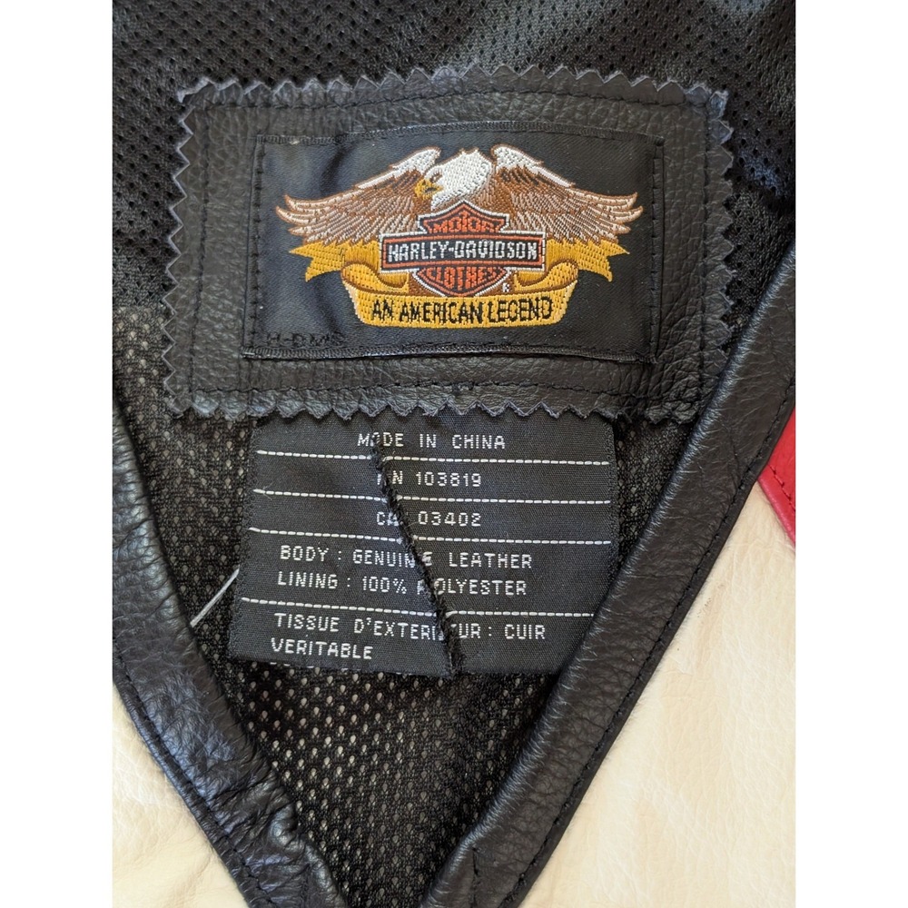 VTG Harley Davidson Women 2XL Leather Motorcycle Vest Gloves Set Black Red White - Picture 5 of 16
